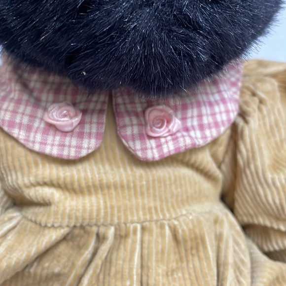 SKM Entreprises black teddy bear plush with corduroy dress vintage collectable. - Picture 3 of 12
